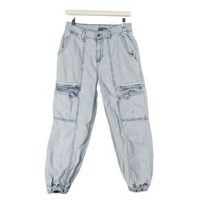 Hot Topic Women Grunge Emo Y2K Cargo Jogger Jeans SZ 9 Light Wash Blue Utility